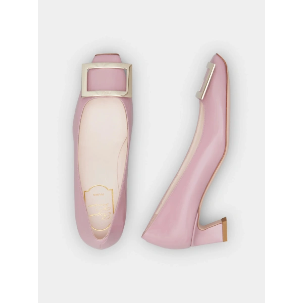 Roger Vivier Trompette Pumps in Pink Patent Leather, view 5 | Kitten Heels