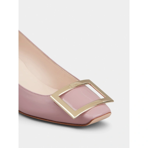 Roger Vivier Trompette Pumps in Pink Patent Leather, view 6 | Kitten Heels