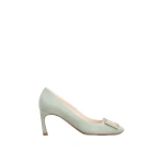 Roger Vivier Trompette Pumps with Metal Buckle in Green Suede | Pumps