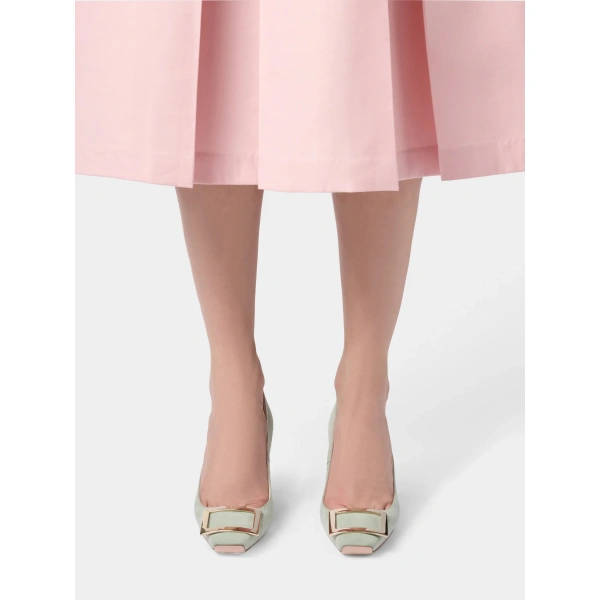 Roger Vivier Trompette Pumps with Metal Buckle in Green Suede, view 6 | Pumps