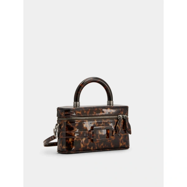 Roger Vivier Vanity Belle Vivier Mini Bag in Brown Patent Leather, view 3 | Mini Bags