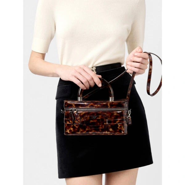 Roger Vivier Vanity Belle Vivier Mini Bag in Brown Patent Leather, view 4 | Mini Bags
