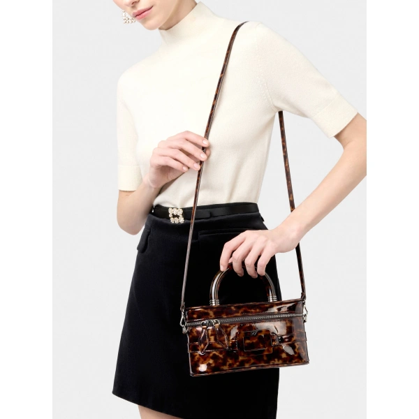 Roger Vivier Vanity Belle Vivier Mini Bag in Brown Patent Leather, view 5 | Mini Bags