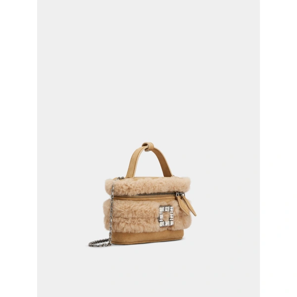 Roger Vivier Vanity Très Vivier Mini Bag in Camel Shearling, view 3 | Mini Bags
