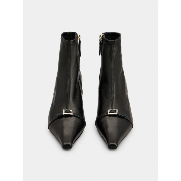 Roger Vivier Viv' Canard Booties in Black Leather, view 2 | Ankle Boots