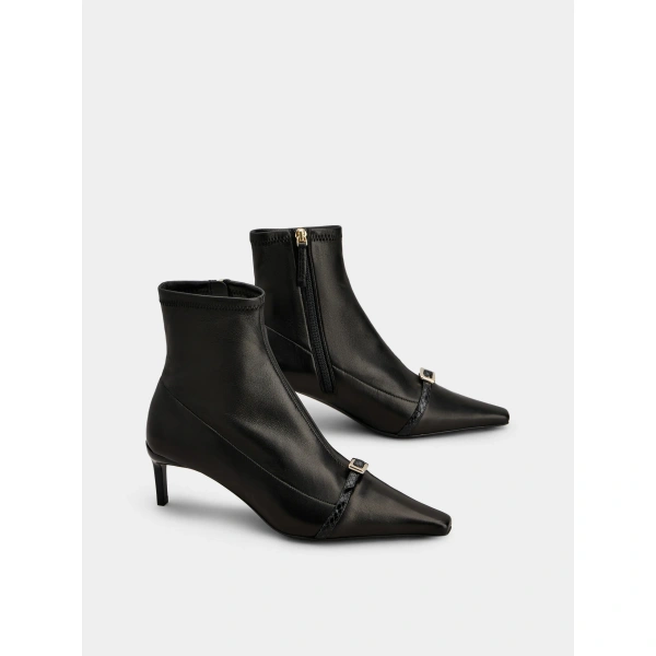 Roger Vivier Viv' Canard Booties in Black Leather, view 3 | Ankle Boots