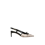Roger Vivier Viv' Canard Slingback Pumps in Off White and Black Leather | Kitten Heels