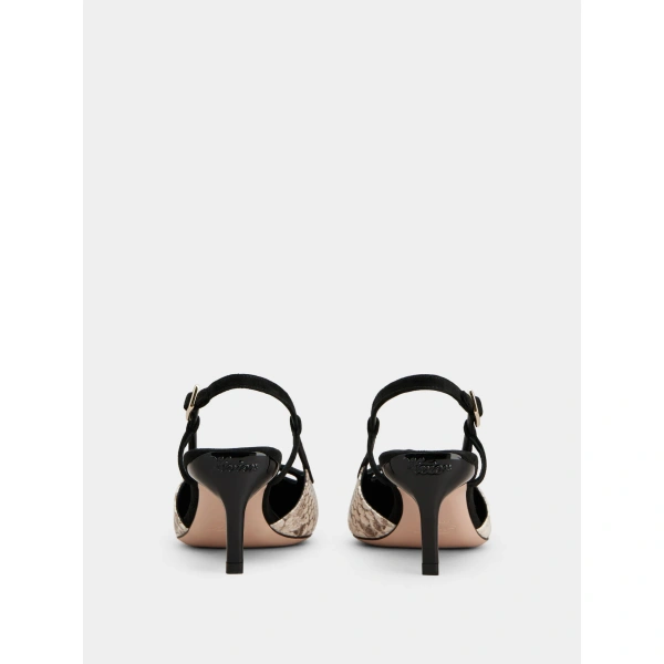 Roger Vivier Viv' Canard Slingback Pumps in Off White and Black Leather, view 6 | Kitten Heels