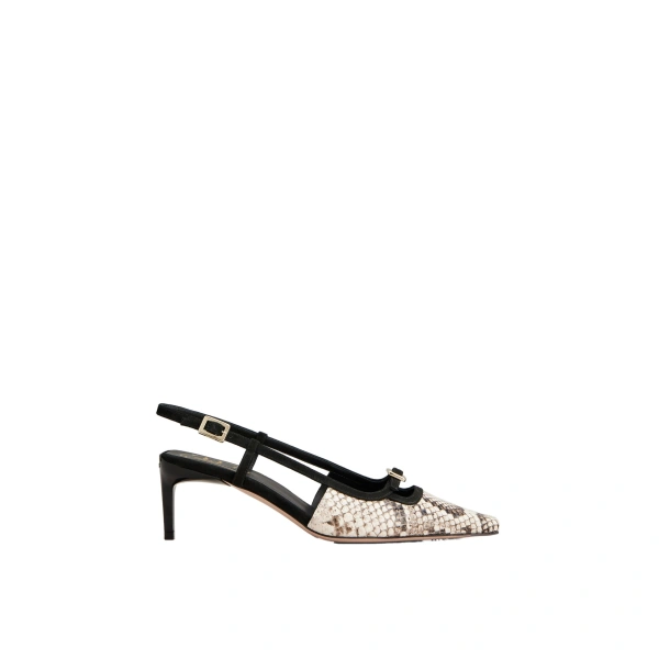 Viv' Canard Slingback Pumps in Off White and Black Leather