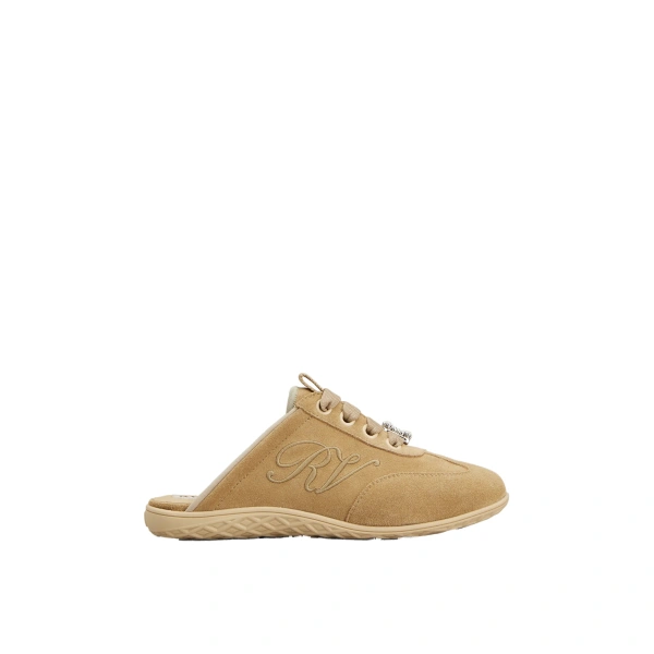 Roger Vivier Viv Low Mules in Camel Suede | Mules