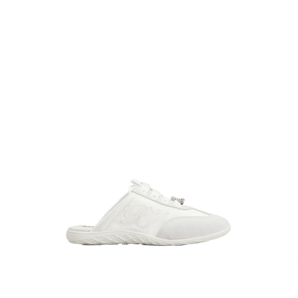 Viv Low Mules in White Suede and Fabric