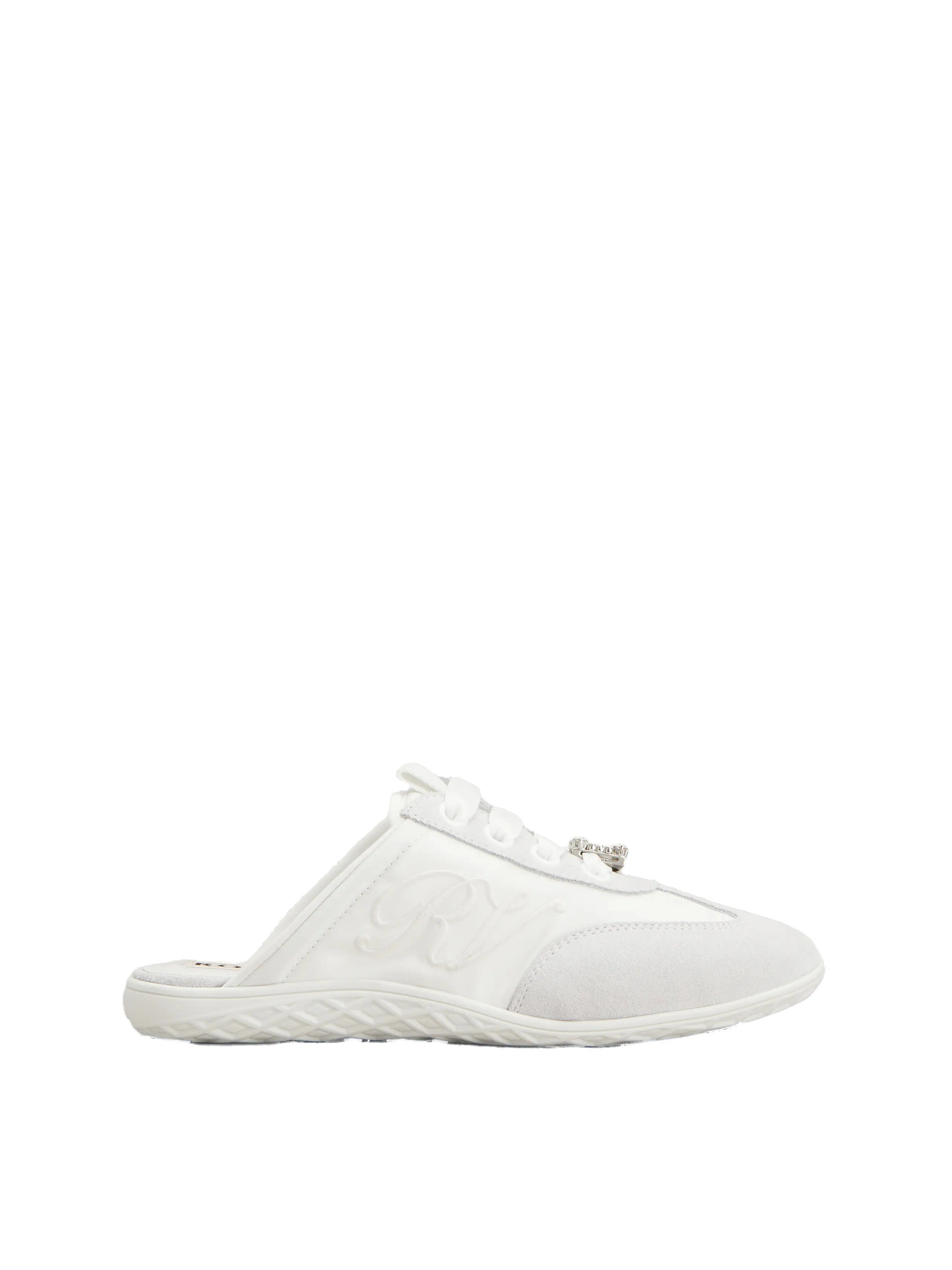 Roger Vivier Viv Low Mules in White Suede and Fabric Roger Vivier Viv Low Mules in White Suede and Fabric | Mules