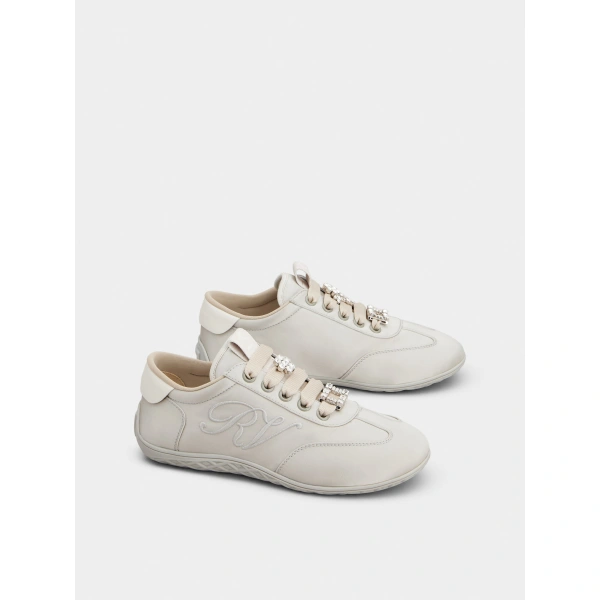 Roger Vivier Viv Low Sneakers in Grey Fabric, view 3 | Sneakers