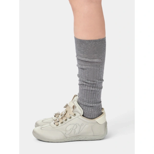 Roger Vivier Viv Low Sneakers in Grey Fabric, view 4 | Sneakers