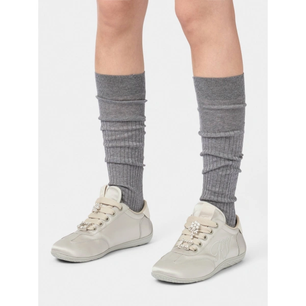 Roger Vivier Viv Low Sneakers in Grey Fabric, view 5 | Sneakers