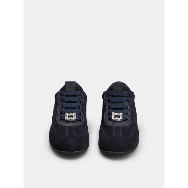Roger Vivier Viv Low Sneakers in Navy Blue Suede, view 2 | Sneakers