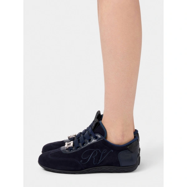Roger Vivier Viv Low Sneakers in Navy Blue Suede, view 4 | Sneakers