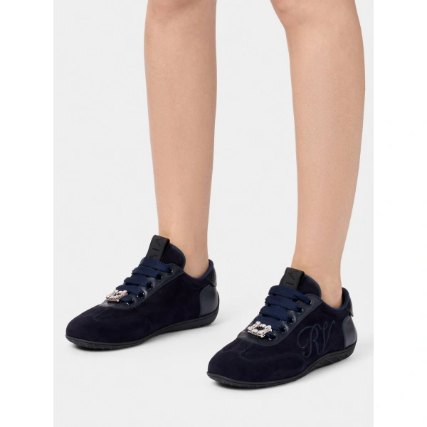 Roger Vivier Viv Low Sneakers in Navy Blue Suede, view 5 | Sneakers