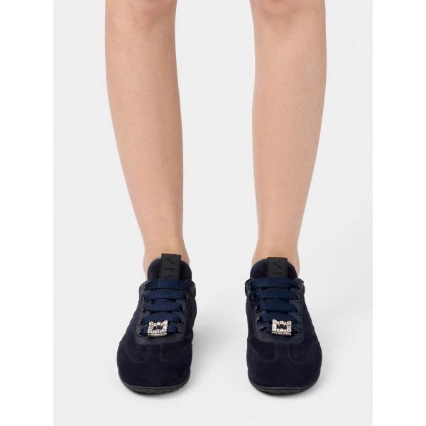 Roger Vivier Viv Low Sneakers in Navy Blue Suede, view 6 | Sneakers