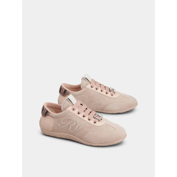 Roger Vivier Viv Low Sneakers in Nude Suede, view 3 | Sneakers