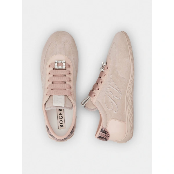 Roger Vivier Viv Low Sneakers in Nude Suede, view 5 | Sneakers