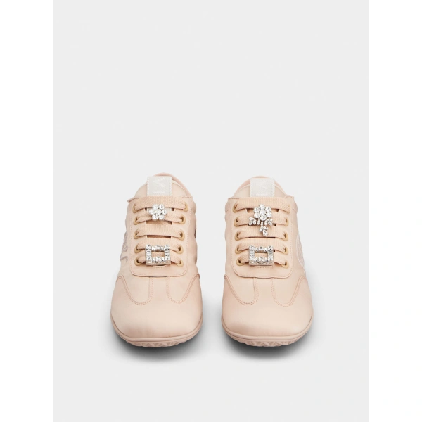 Roger Vivier Viv Low Sneakers in Pink Fabric, view 2 | Sneakers