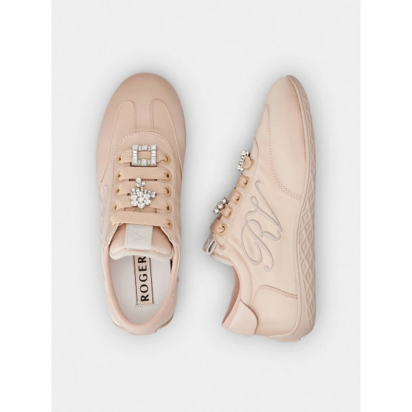 Roger Vivier Viv Low Sneakers in Pink Fabric, view 5 | Sneakers