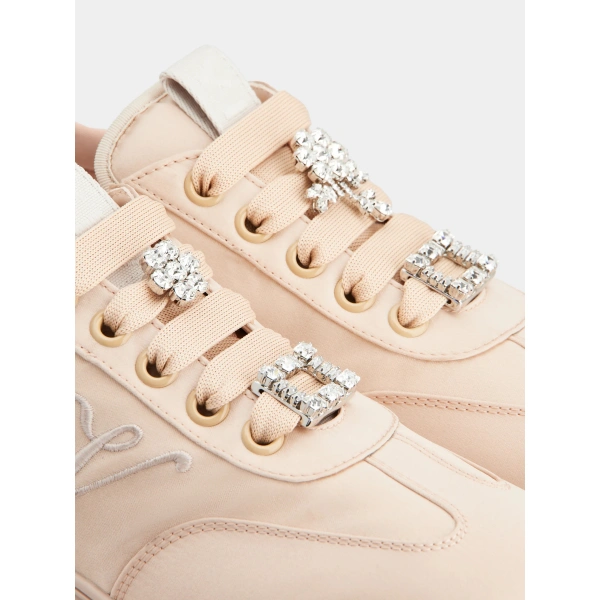 Roger Vivier Viv Low Sneakers in Pink Fabric, view 6 | Sneakers
