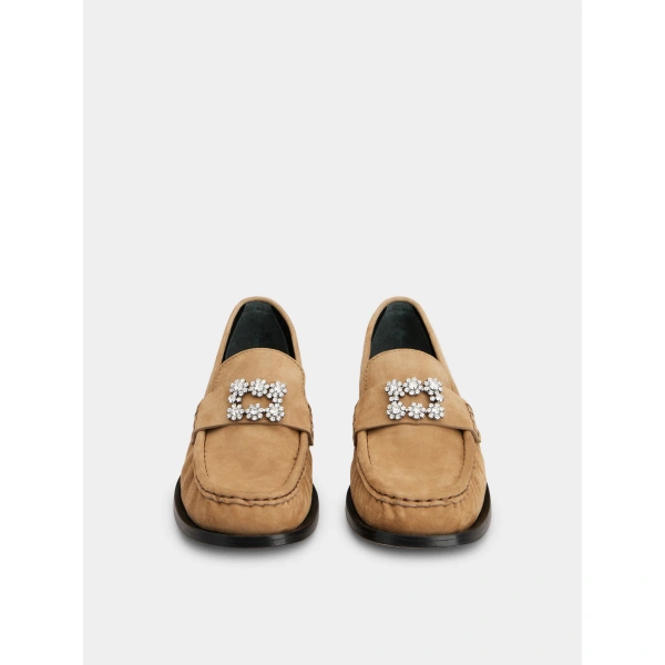 Roger Vivier Viv' Rangers Loafers in Beige Suede, view 2 | Loafers