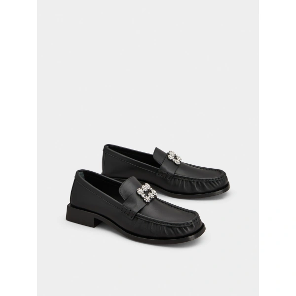 Roger Vivier Viv' Rangers Loafers in Black Leather, view 3 | Loafers