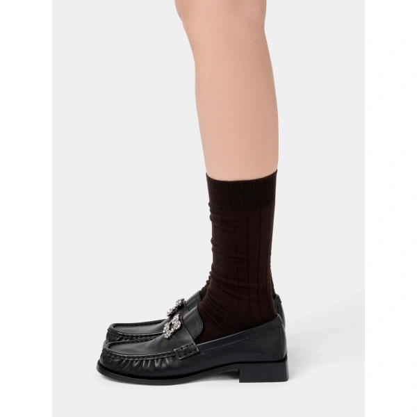 Roger Vivier Viv' Rangers Loafers in Black Leather, view 4 | Loafers