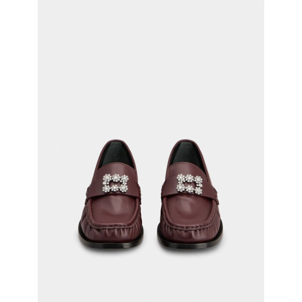 Roger Vivier Viv' Rangers Loafers in Burgundy Leather, view 2 | Loafers