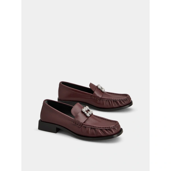 Roger Vivier Viv' Rangers Loafers in Burgundy Leather, view 3 | Loafers