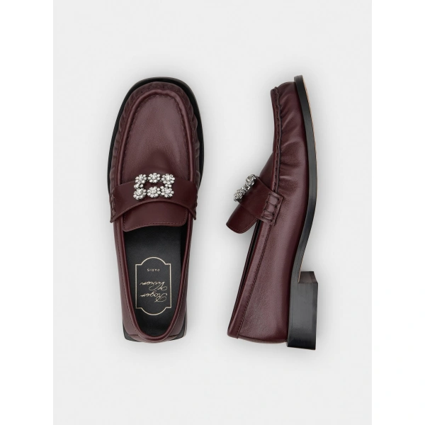Roger Vivier Viv' Rangers Loafers in Burgundy Leather, view 5 | Loafers