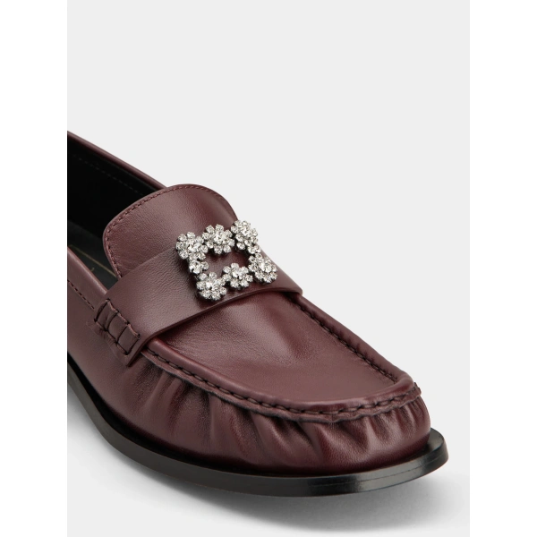 Roger Vivier Viv' Rangers Loafers in Burgundy Leather, view 6 | Loafers