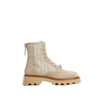 Roger Vivier Viv' Rangers Truck Booties in Beige Suede and Knit | Ankle Boots