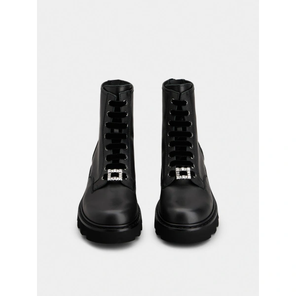 Roger Vivier Viv' Rangers Truck Booties in Black Leather, view 2 | Ankle Boots
