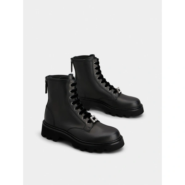 Roger Vivier Viv' Rangers Truck Booties in Black Leather, view 3 | Ankle Boots