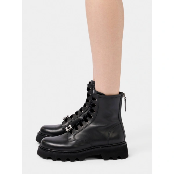 Roger Vivier Viv' Rangers Truck Booties in Black Leather, view 4 | Ankle Boots