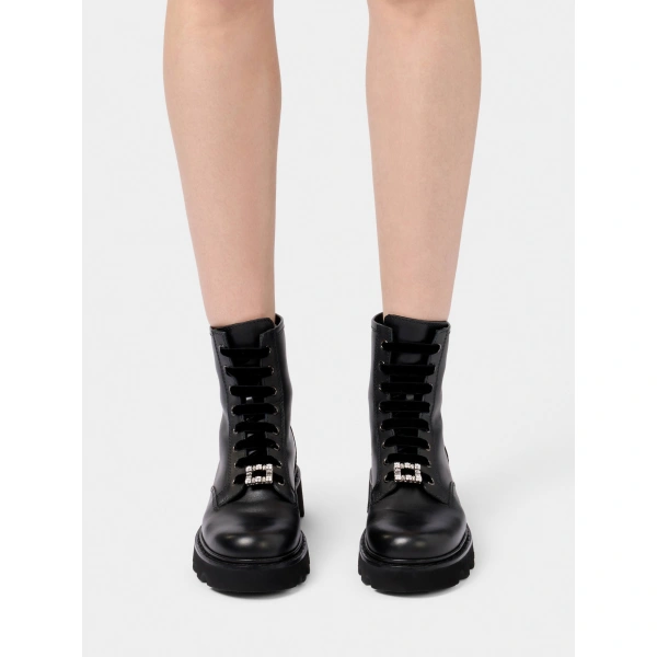 Roger Vivier Viv' Rangers Truck Booties in Black Leather, view 6 | Ankle Boots