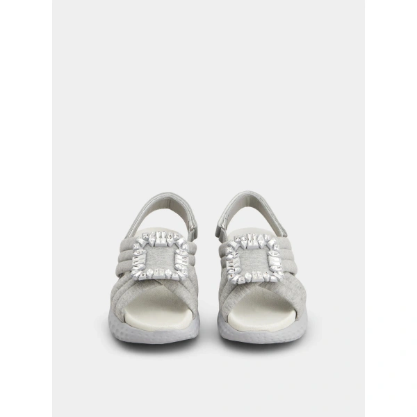 Roger Vivier Viv' Run Sandals in Grey Jersey, view 2 | Sandals