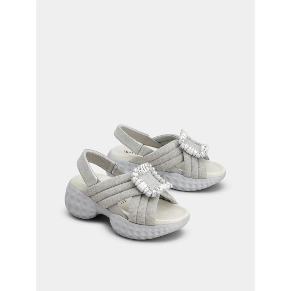 Roger Vivier Viv' Run Sandals in Grey Jersey, view 3 | Sandals