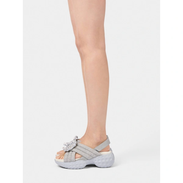 Roger Vivier Viv' Run Sandals in Grey Jersey, view 4 | Sandals
