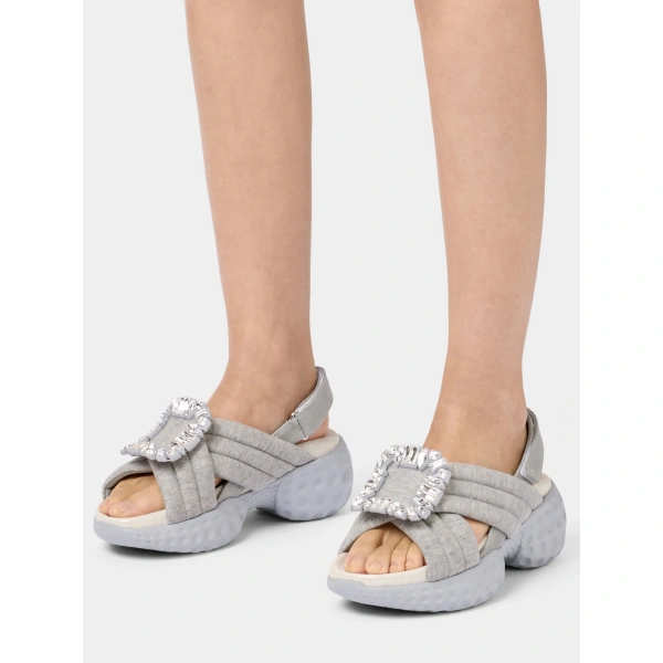 Roger Vivier Viv' Run Sandals in Grey Jersey, view 5 | Sandals