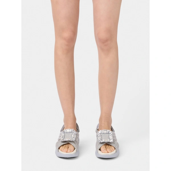 Roger Vivier Viv' Run Sandals in Grey Jersey, view 6 | Sandals