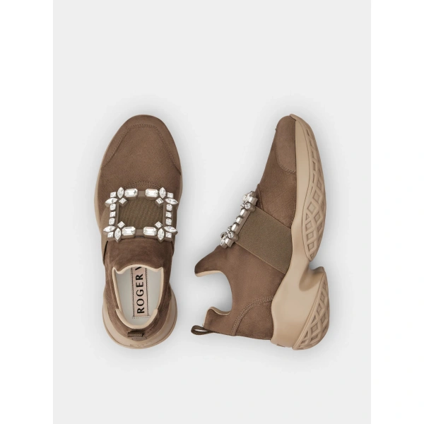 Roger Vivier Viv' Run Sneakers in Brown Suede Fabric, view 5 | Sneakers