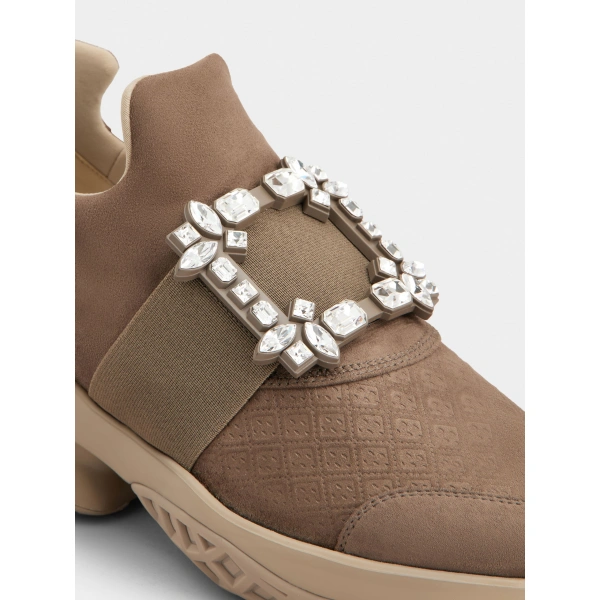 Roger Vivier Viv' Run Sneakers in Brown Suede Fabric, view 6 | Sneakers