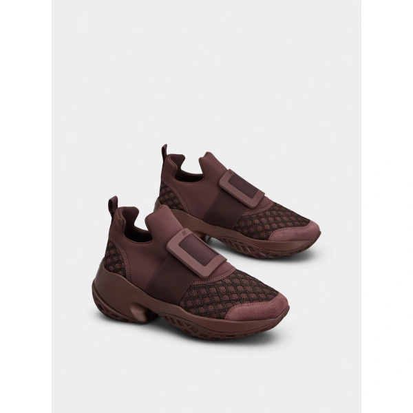Roger Vivier Viv' Run Sneakers in Burgundy Fabric, view 3 | Sneakers