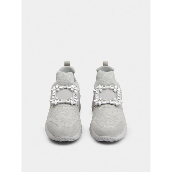 Roger Vivier Viv' Run Sneakers in Grey Jersey, view 2 | Sneakers