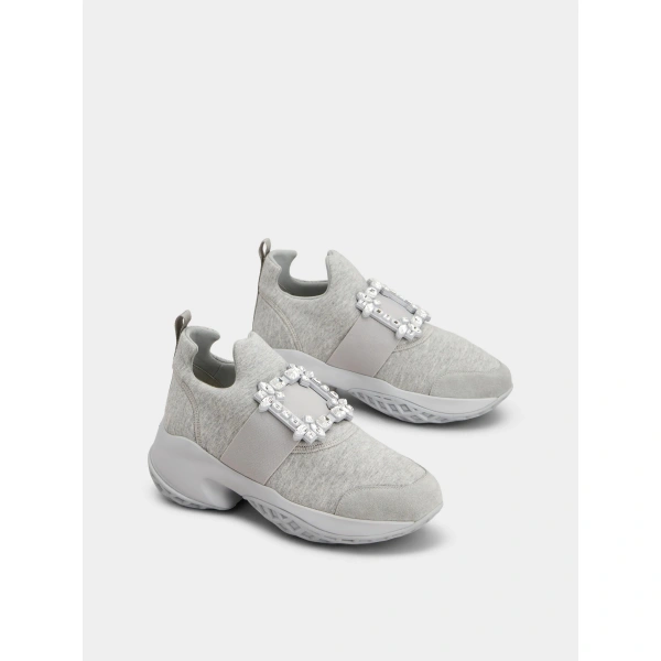 Roger Vivier Viv' Run Sneakers in Grey Jersey, view 3 | Sneakers